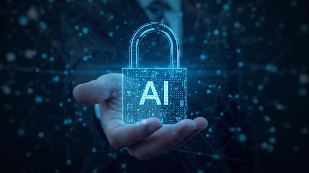 Hand holding lock with AI on it